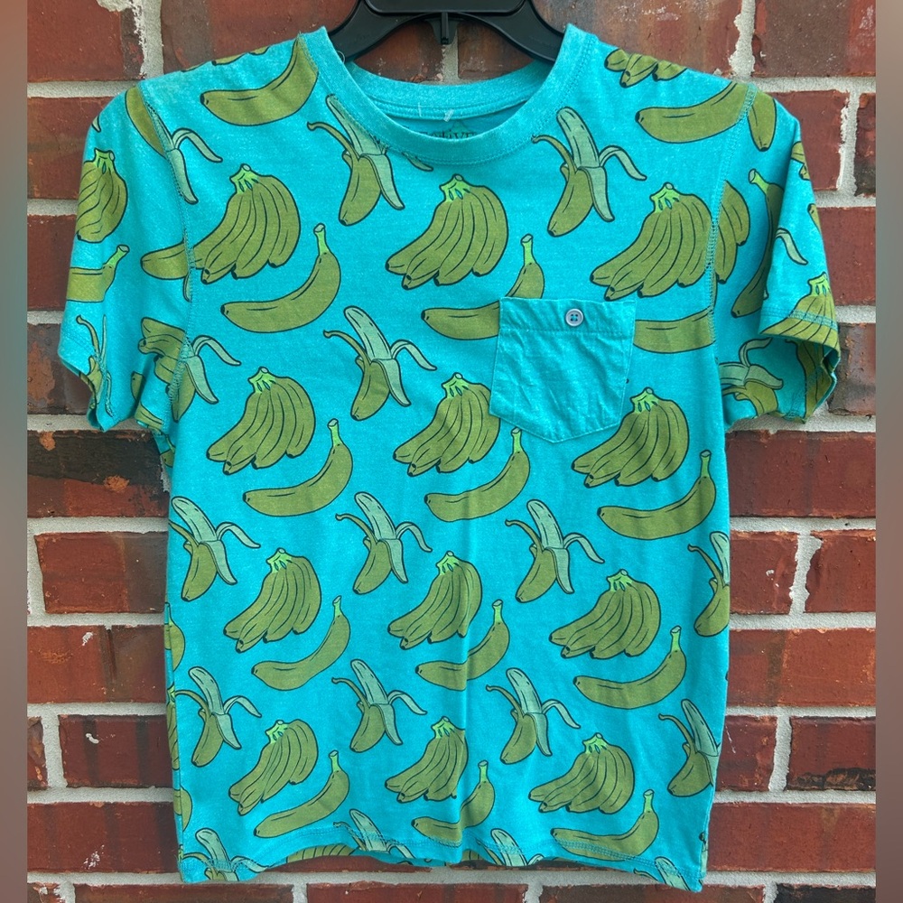 Creative Destruction Turquoise S Short Sleeve Shirt w/ All Over Banana Print E2